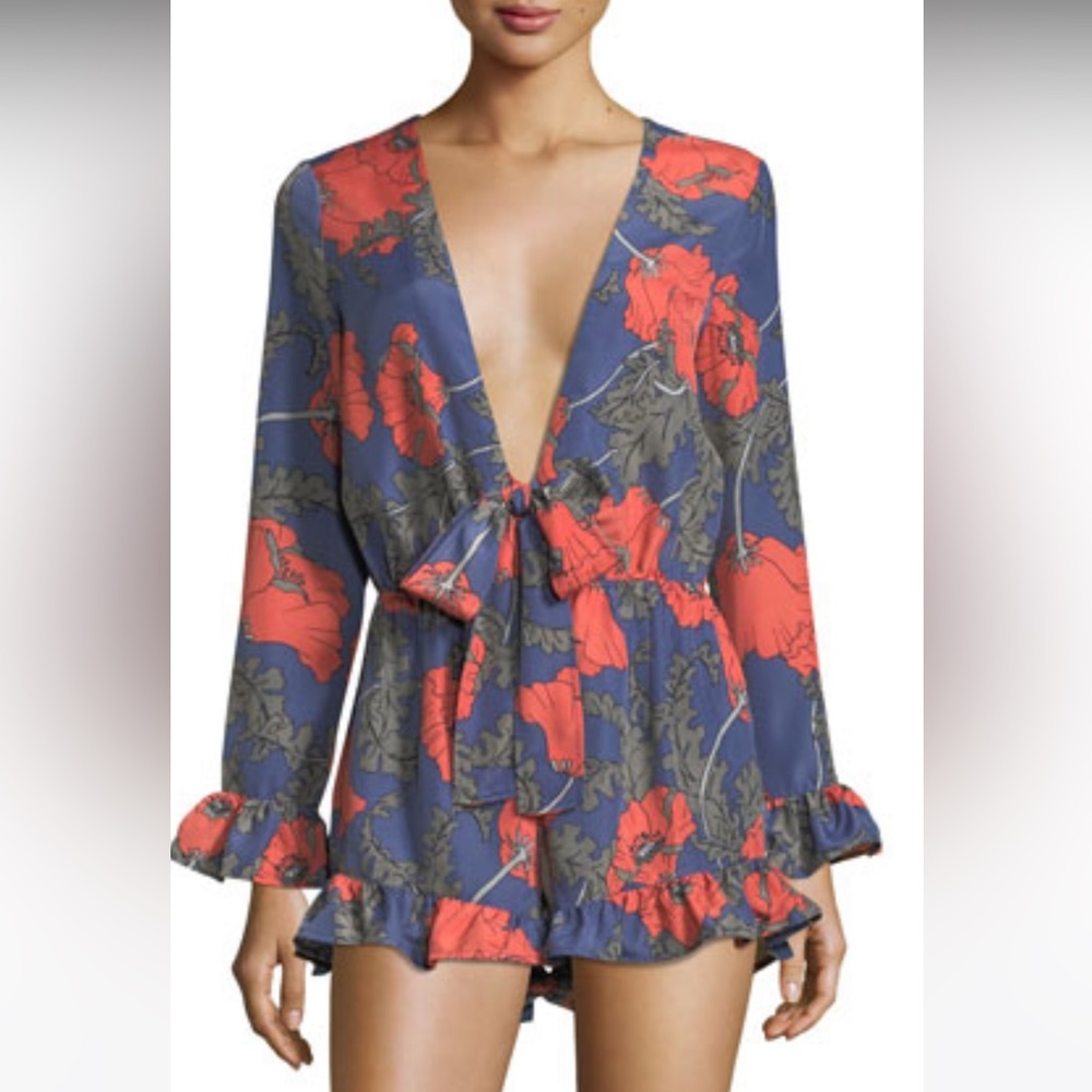 Tularosa Bishop Deep V Floral Romper Size XS
